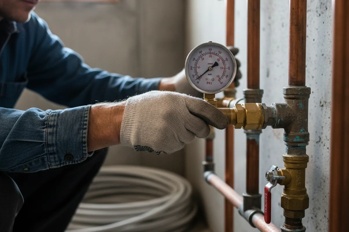Pressure testing a repaired line during Water Line Repair in Tanner